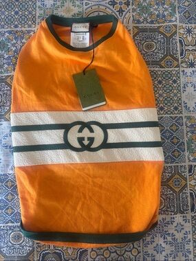 Gucci Orange Sweatshirt with White Stripe and Green Logo